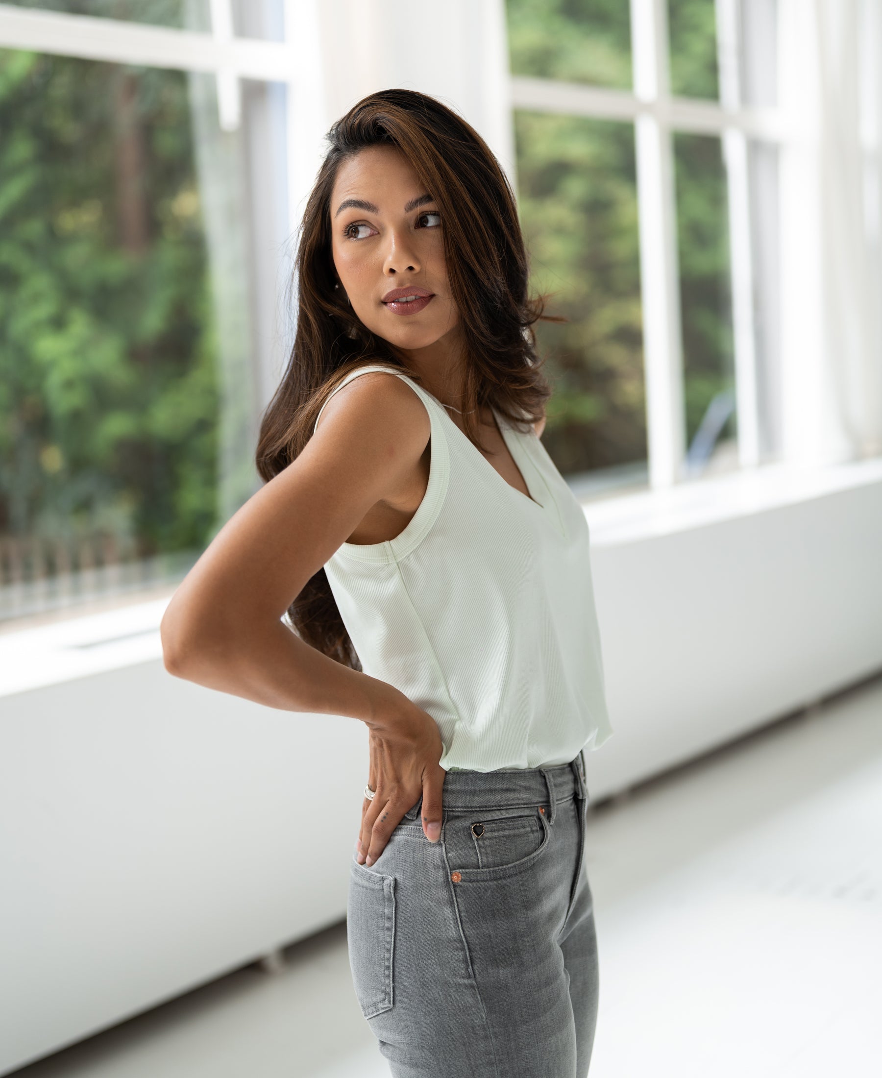 Basic jersey lyocell tanktop in lichtgroen