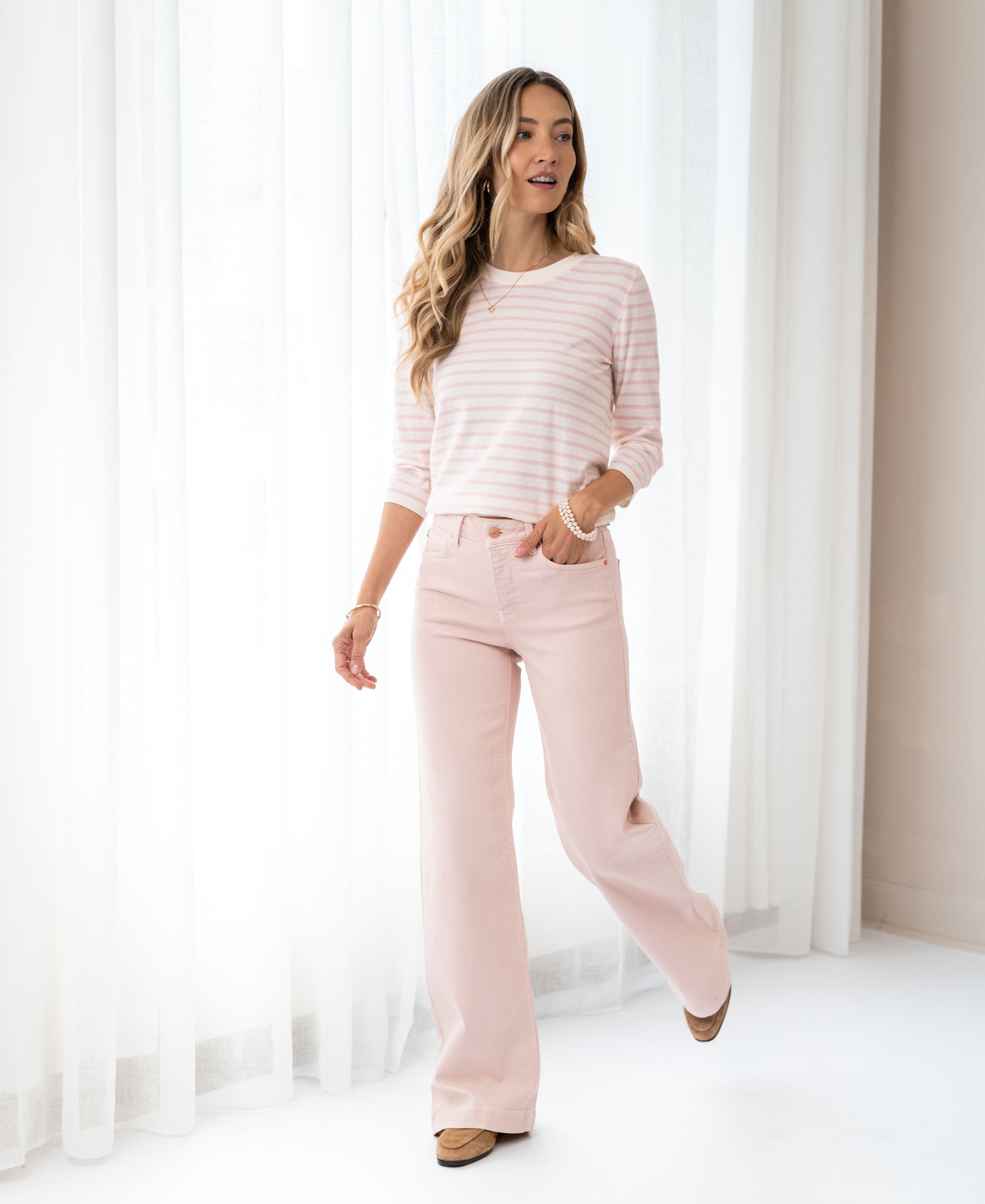Gestreifter Pullover LA SITGES cremeweiß-rosa