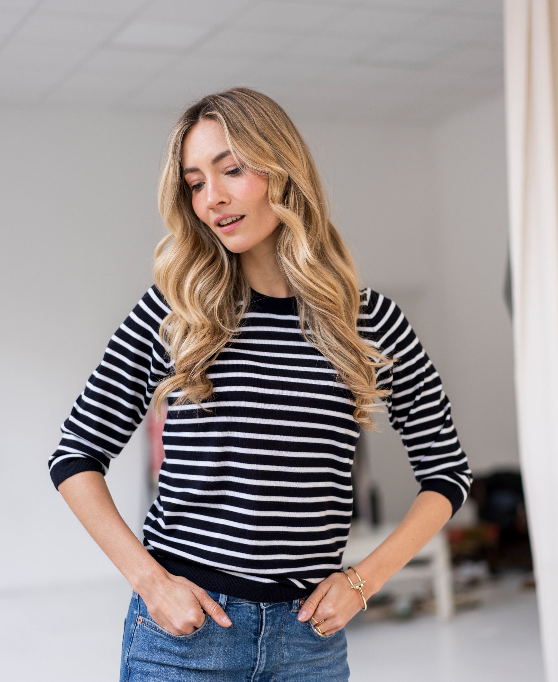 Streepjes trui LA SITGES Donkerblauw-Ivoor