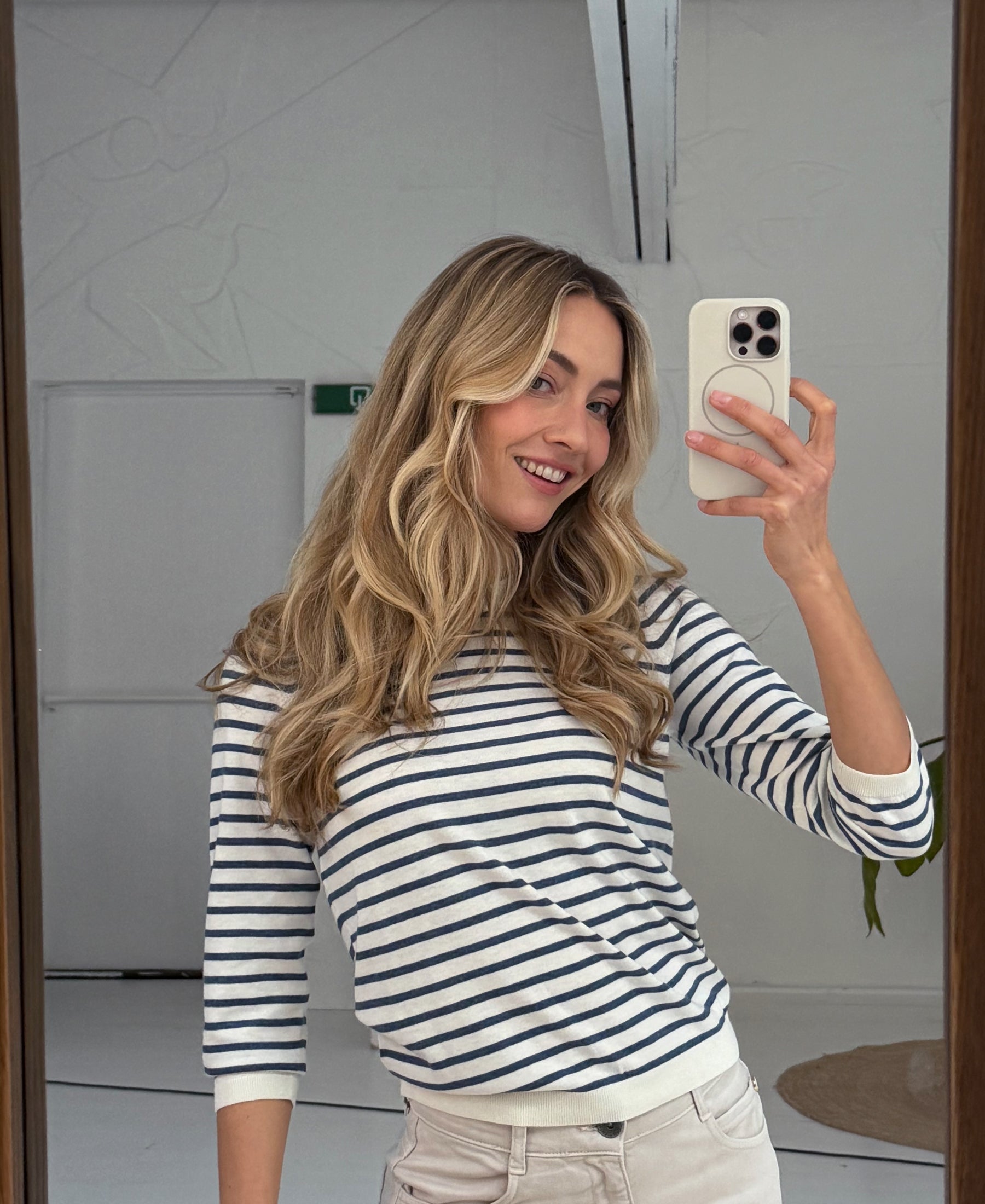 Gestreifter Pullover LA SITGES Ivory-Jean blau