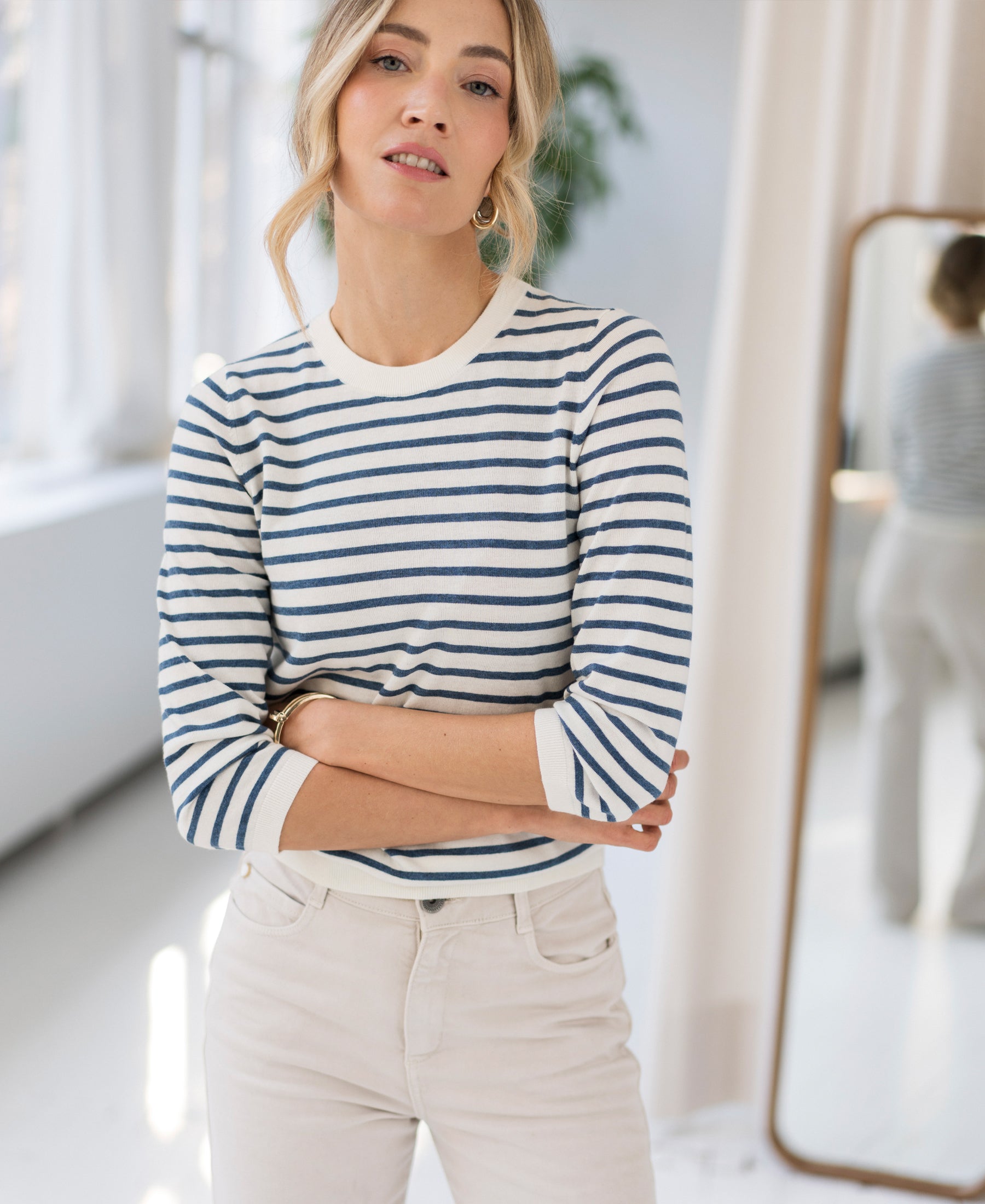 Gestreifter Pullover LA SITGES Ivory-Jean blau