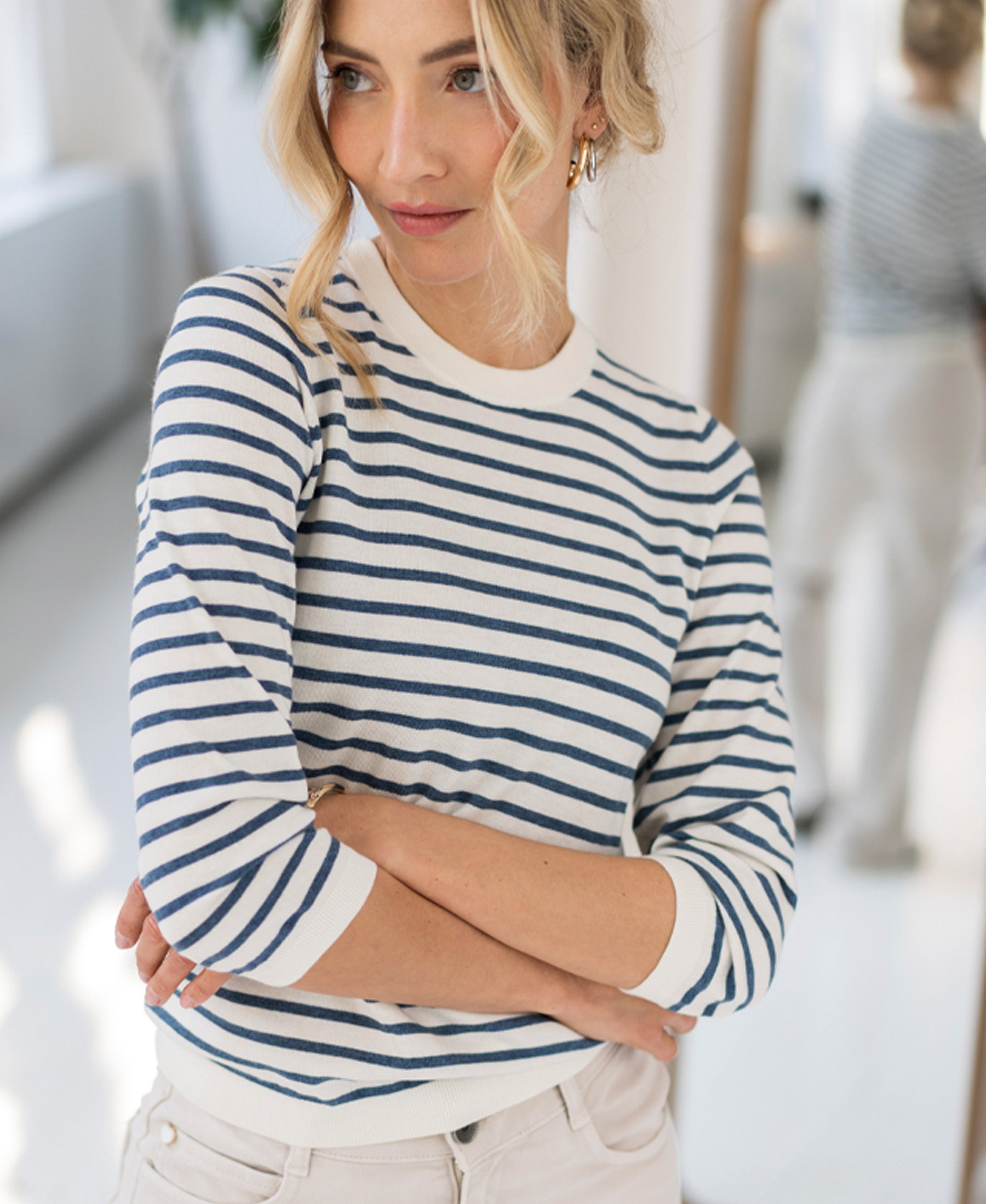 Gestreifter Pullover LA SITGES Ivory-Jean blau