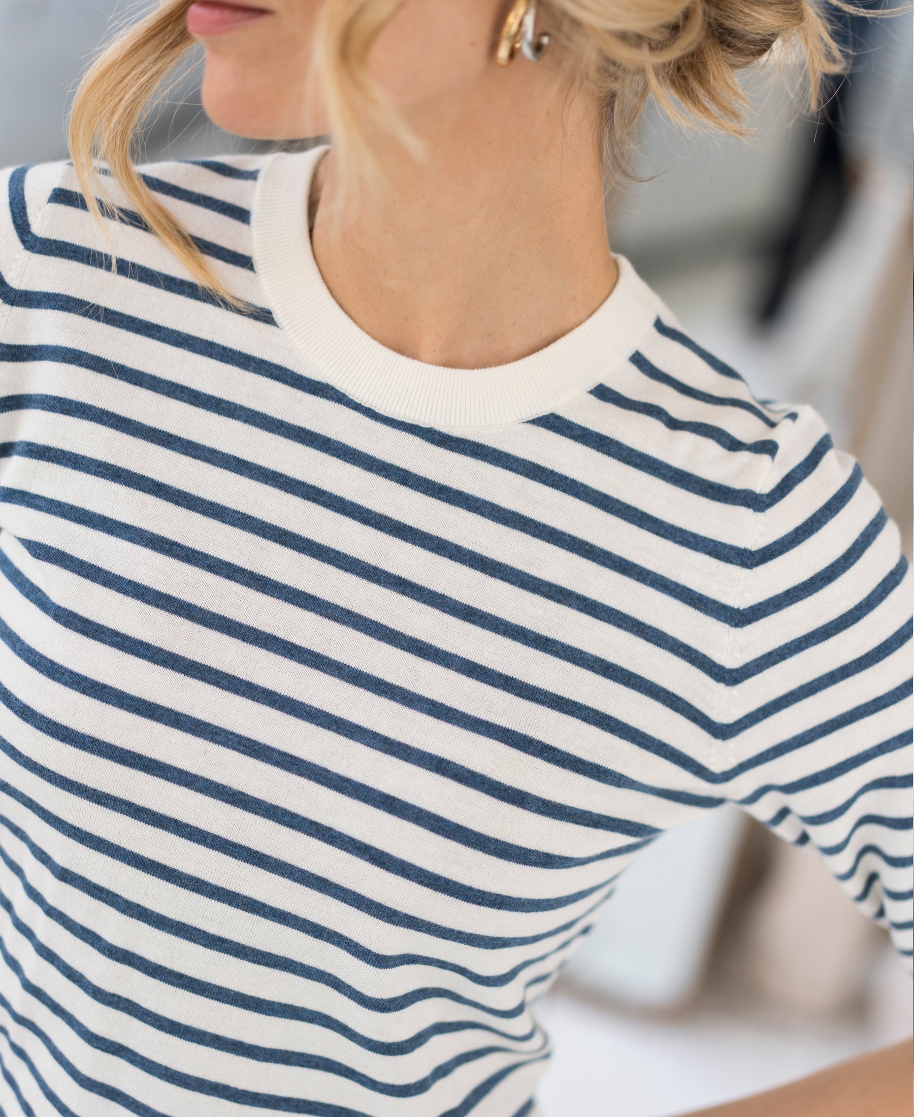 Gestreifter Pullover LA SITGES Ivory-Jean blau