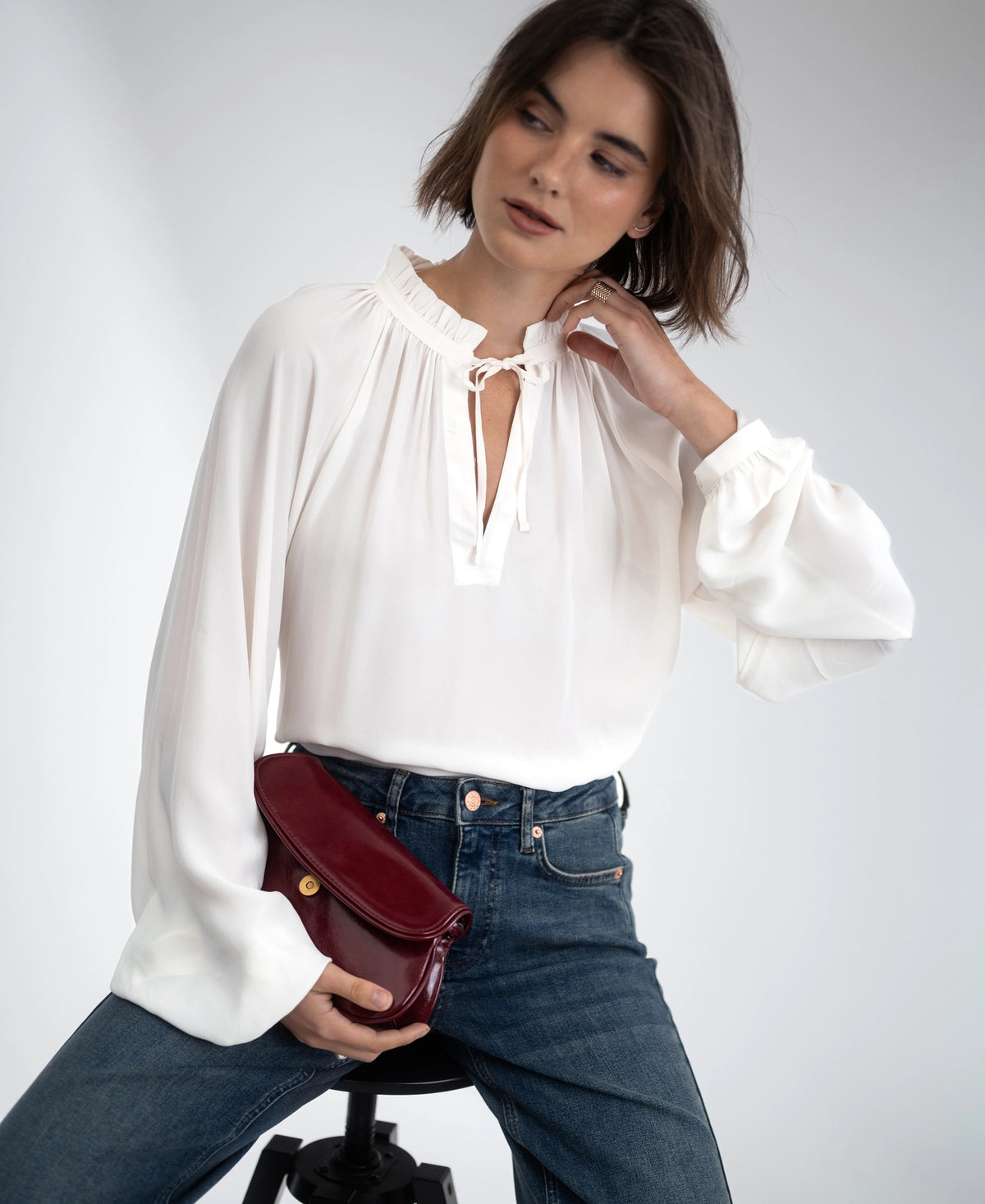 Blouse met strikkoordjes LA SOLENE Ivoor