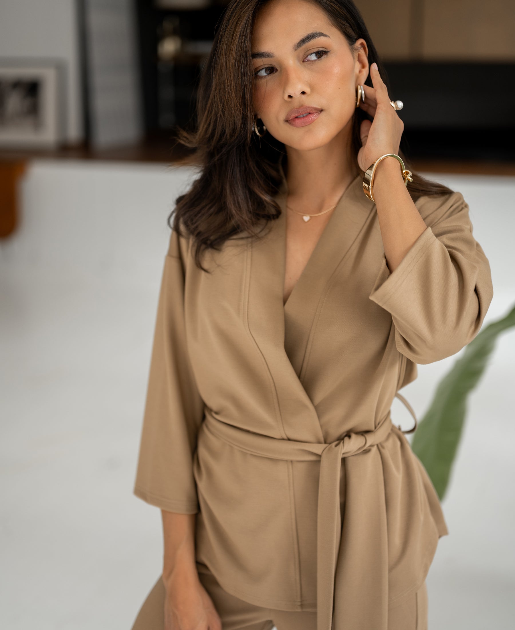 Kimono Wikkelvestje LA TOKYO Donker Zand