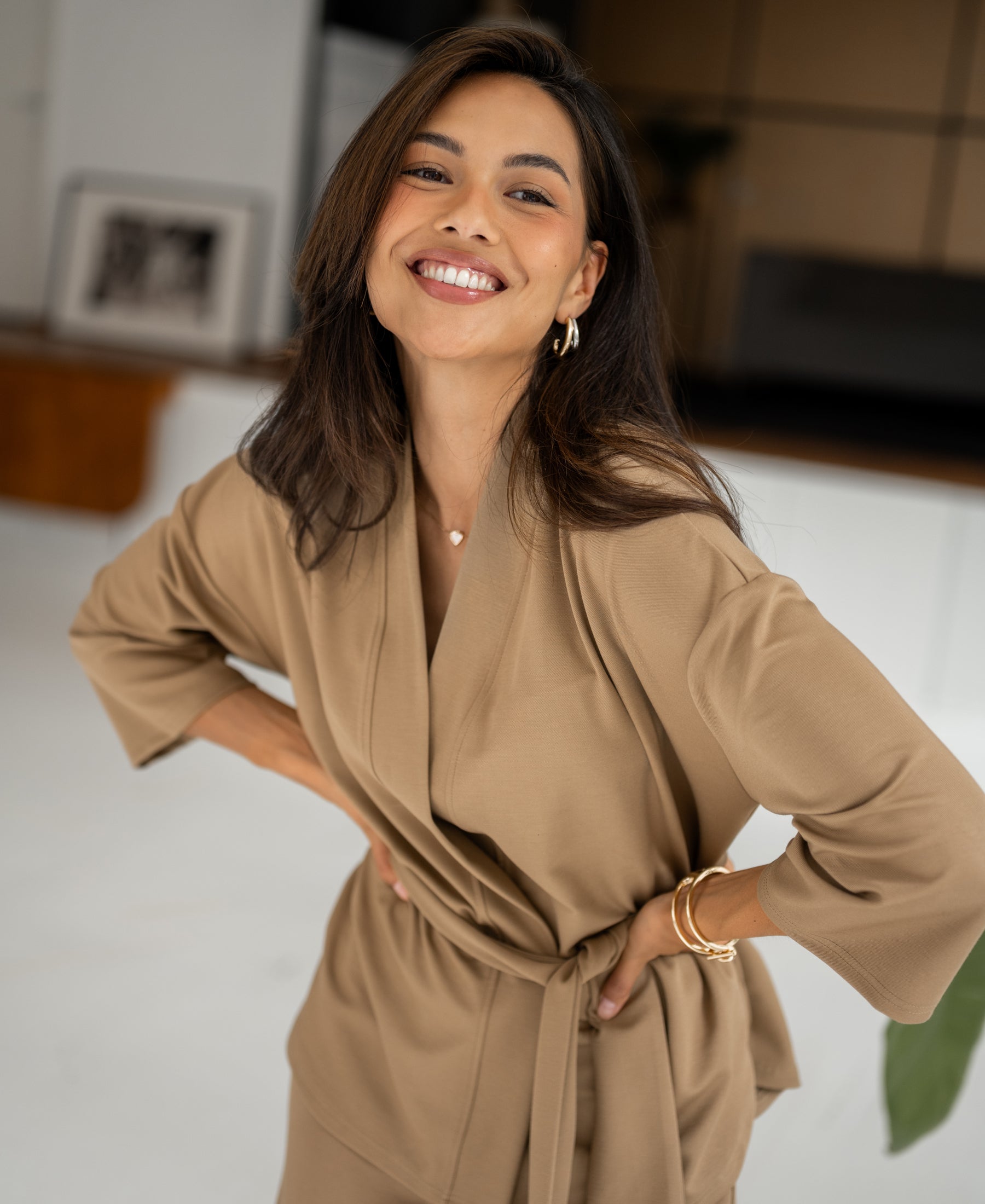 Kimono Wikkelvestje LA TOKYO Donker Zand