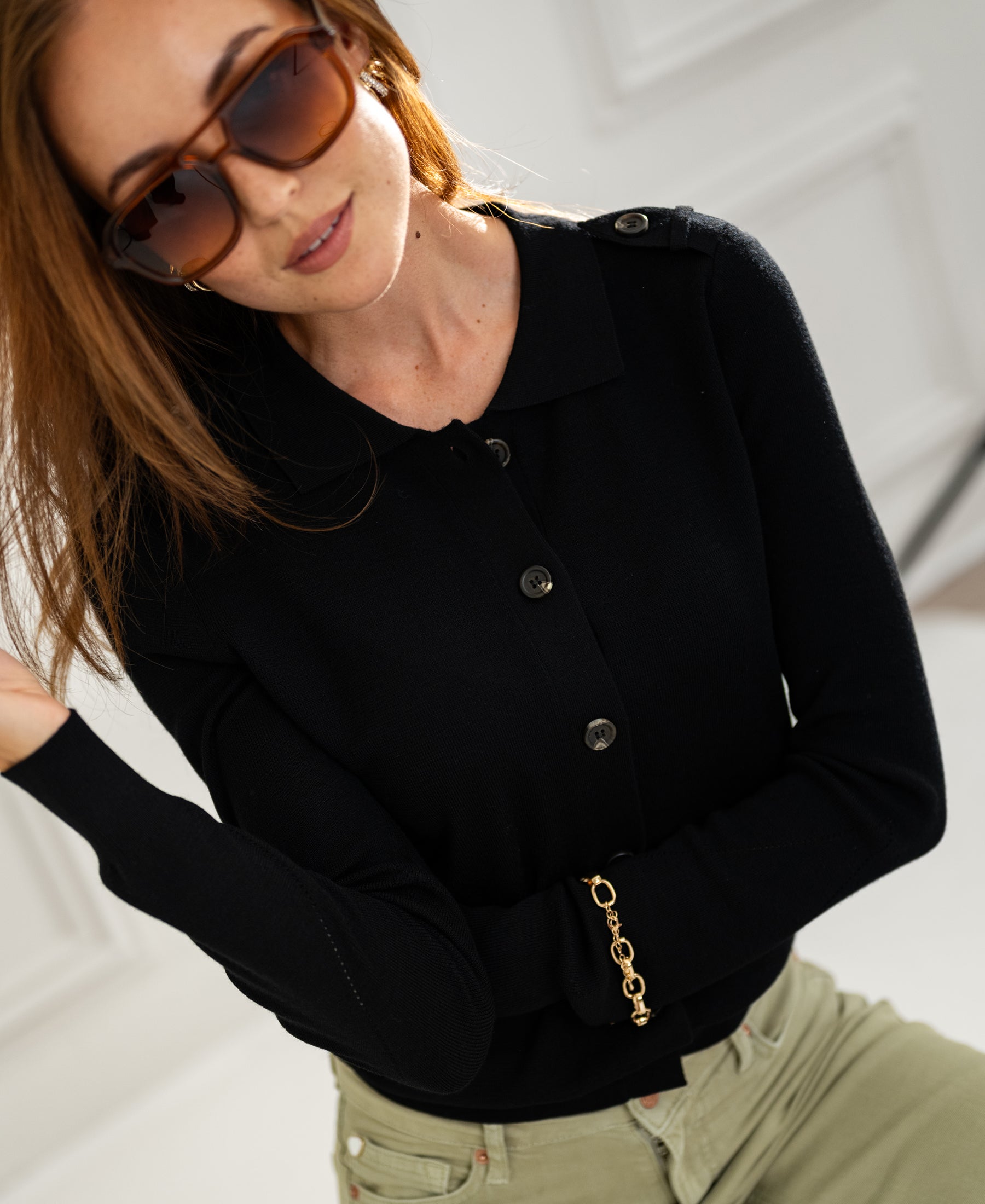 Strickjacke mit Polokragen LES TREIZE Schwarz