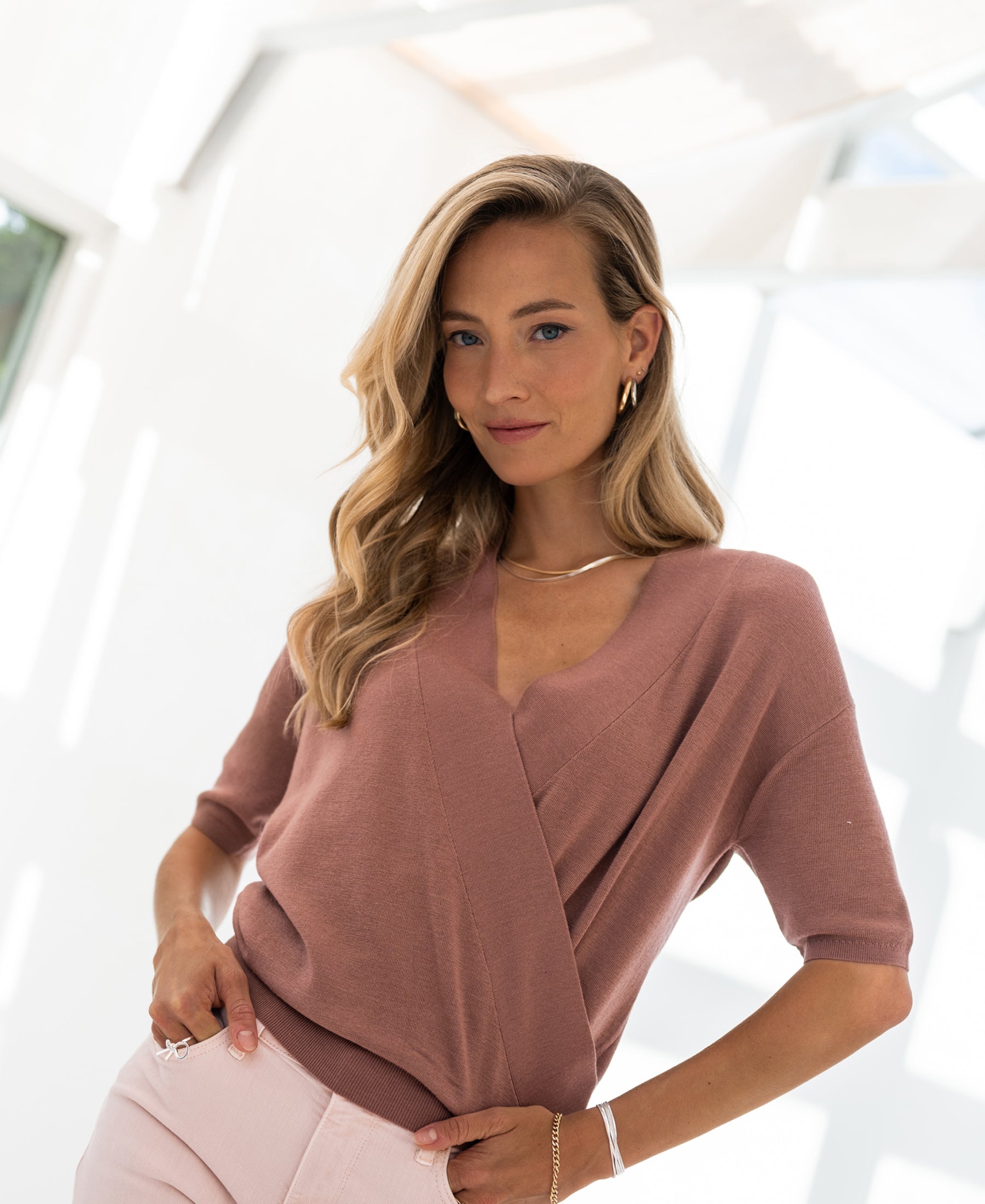 Wrap sweater LES TROIS Desert pink
