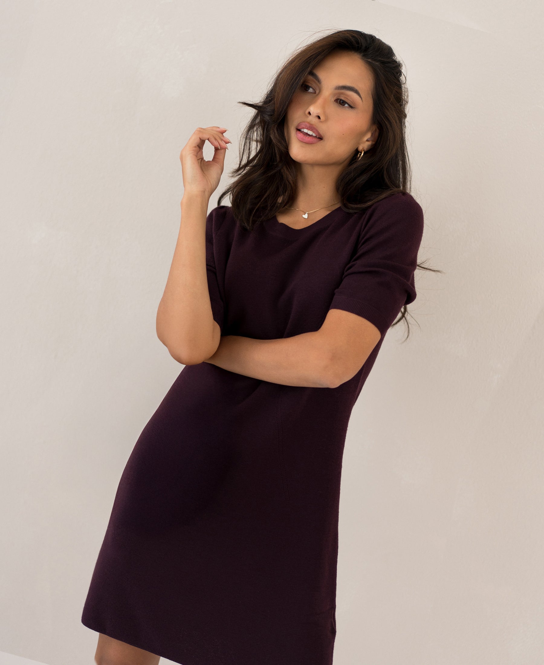 Merino wool dress LA TWIGGY Eggplant