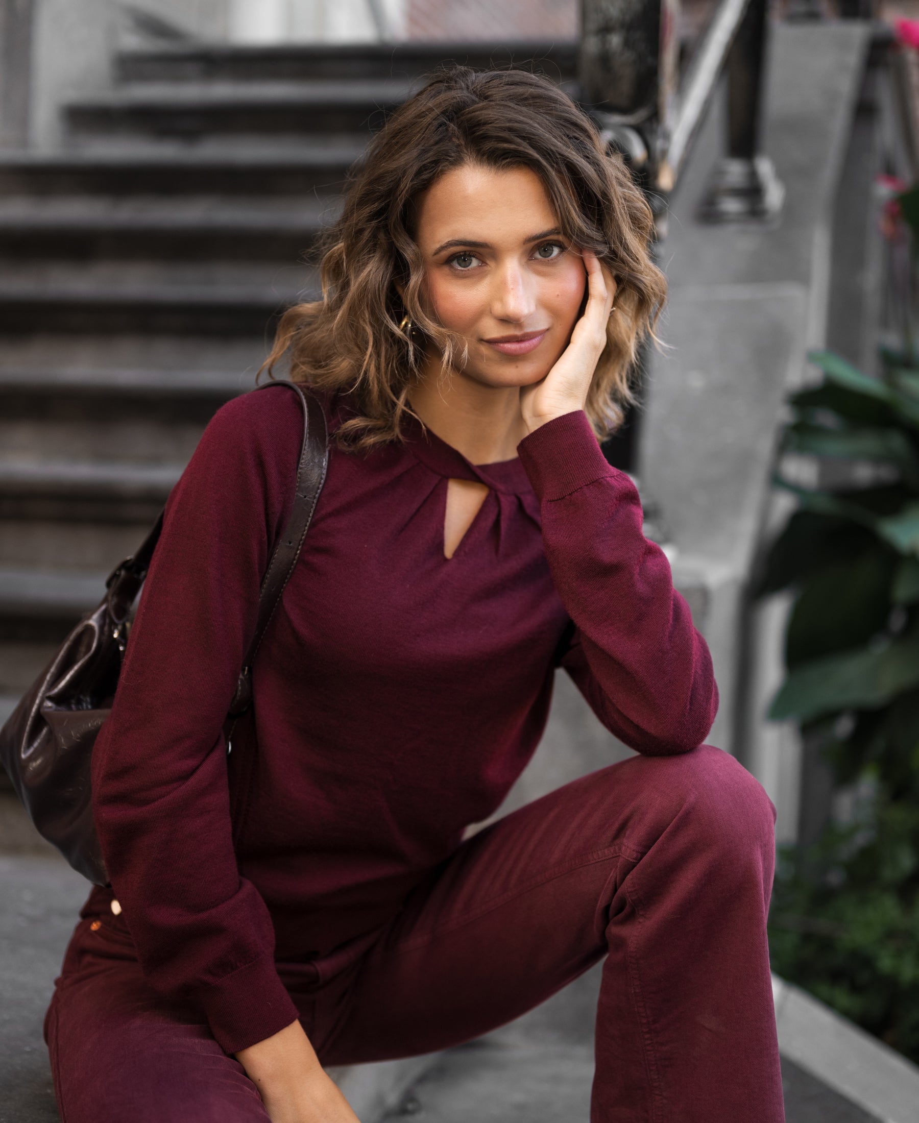 Merinowollen trui LA TWIST Bordeaux