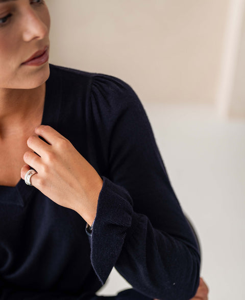Merino V-hals trui LA FLEUR Donkerblauw