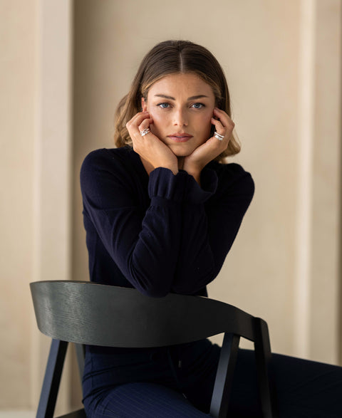 Merino V-hals trui LA FLEUR Donkerblauw
