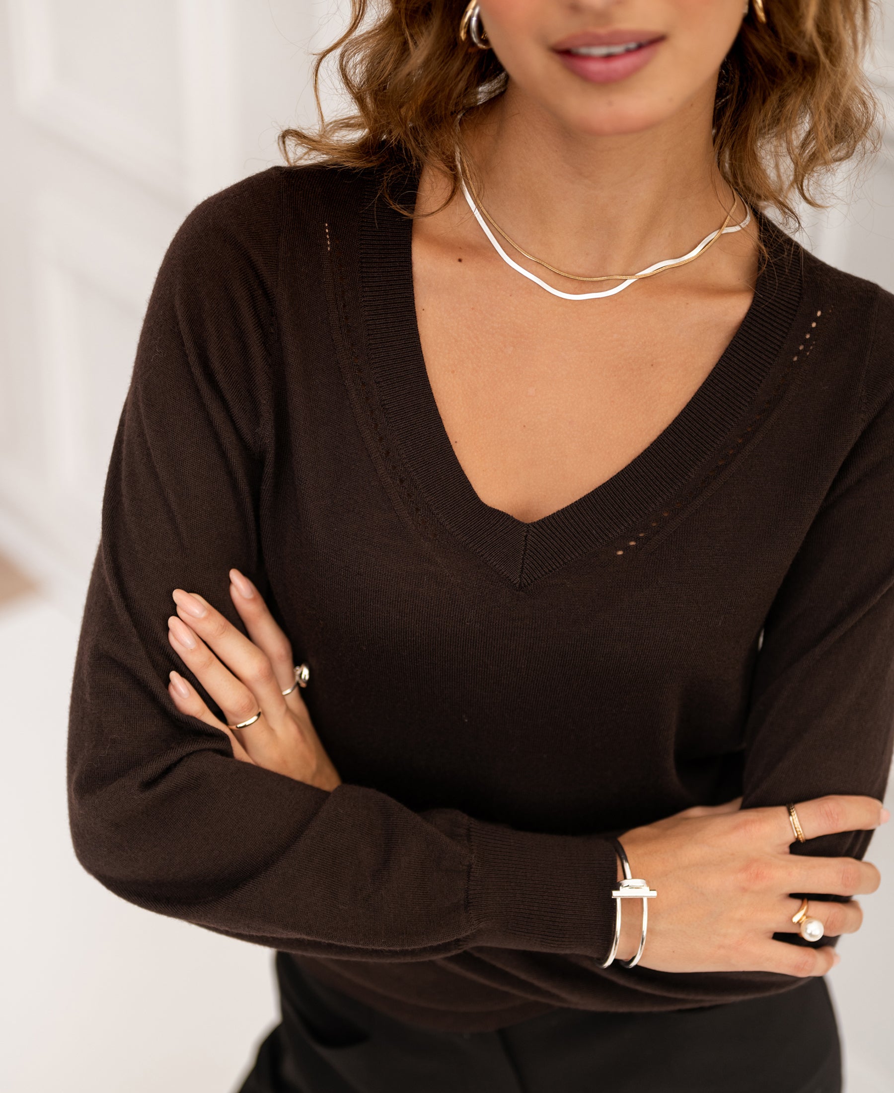 Pullover aus Merinowolle mit V-Ausschnitt LA VILLE Pure choco