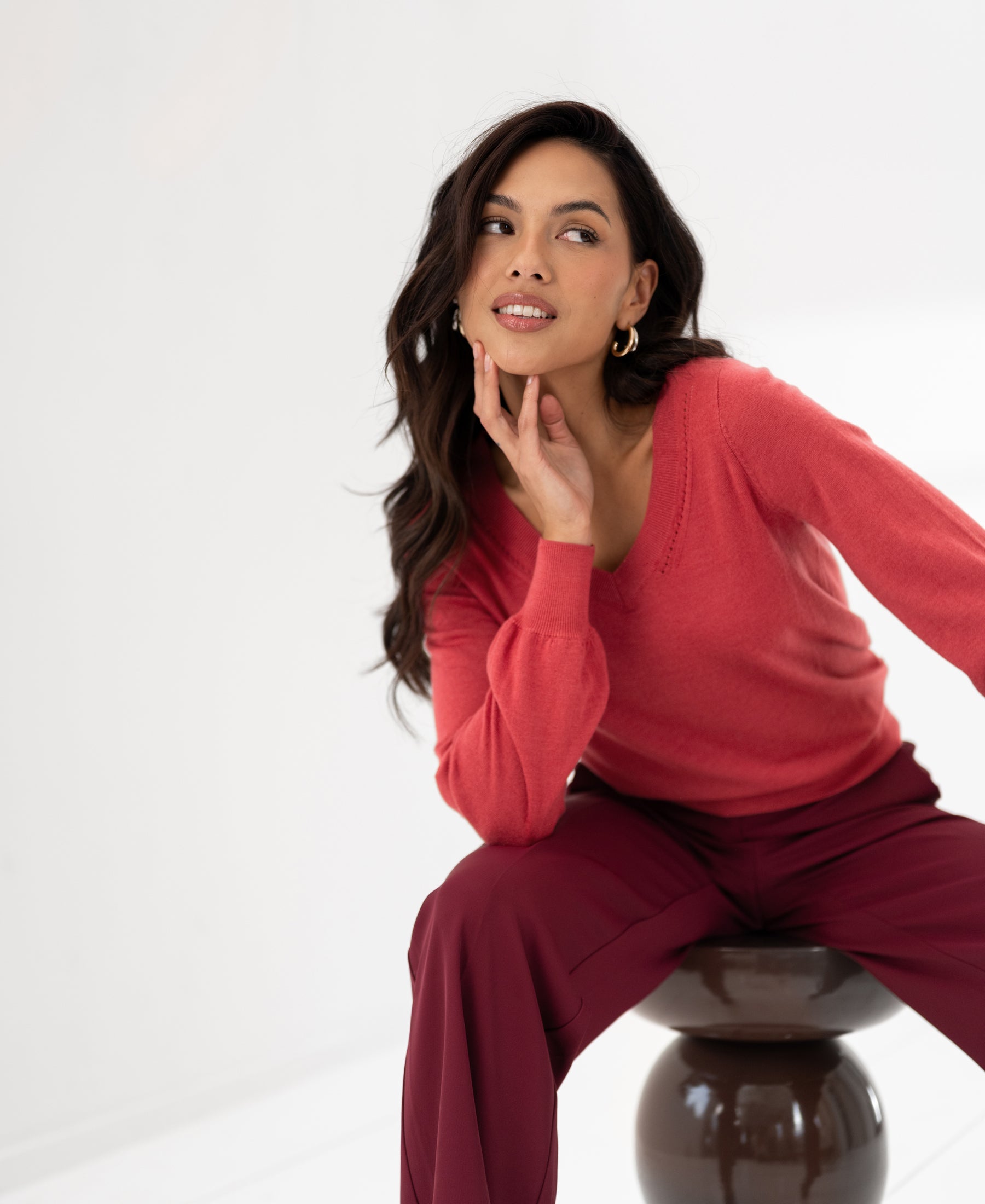 Merino V-hals trui LA VILLE Rouge