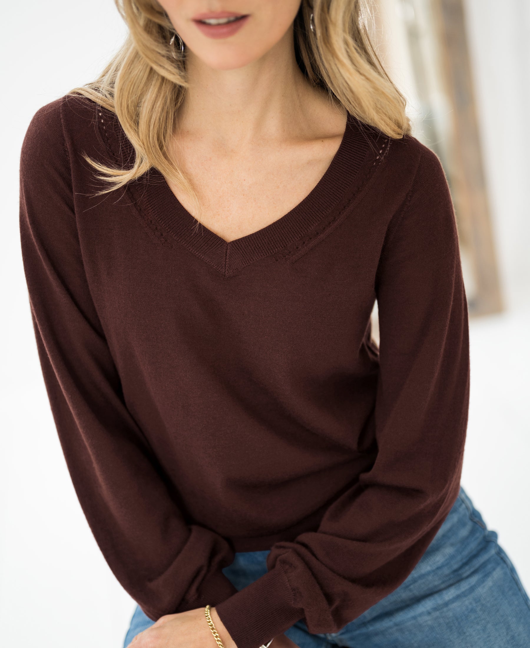 Merino V-hals trui LA VILLE Brown