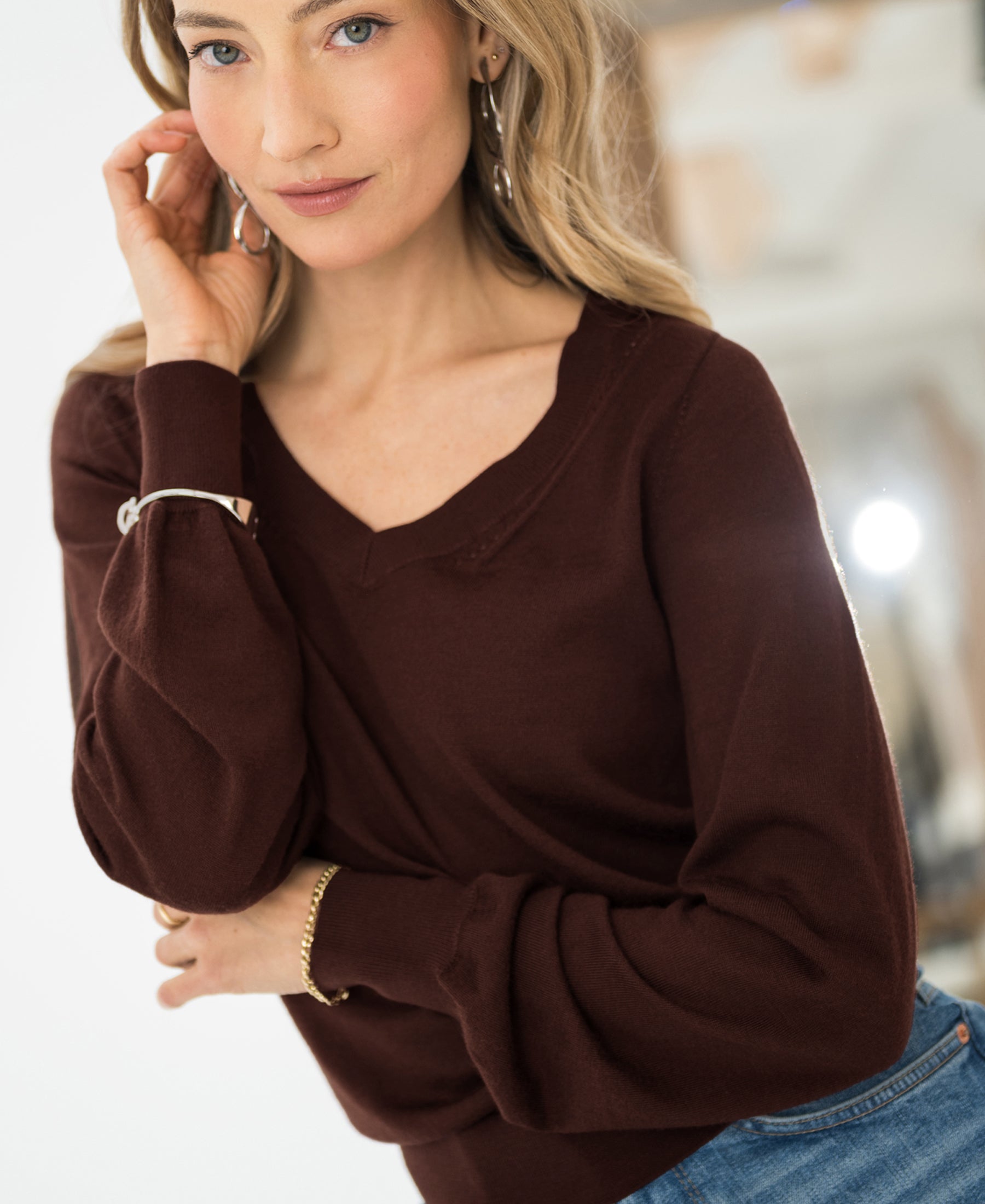 Merino V-hals trui LA VILLE Brown