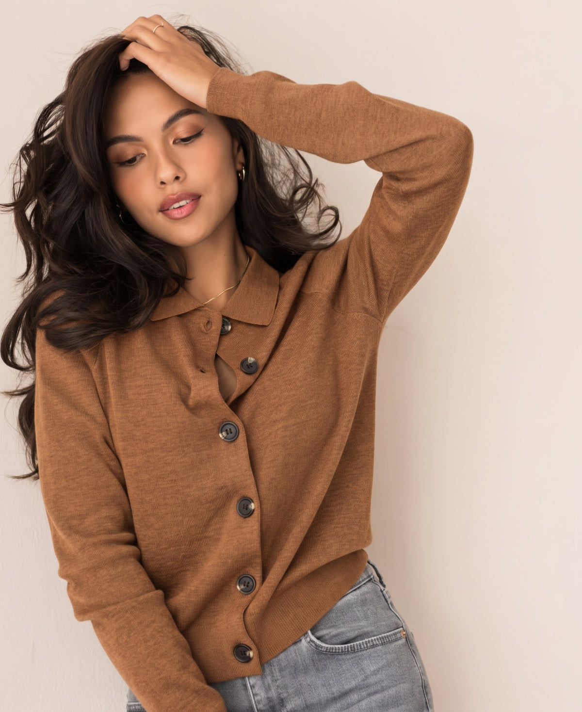 Polo collar cardigan LES VINGT Chai tea