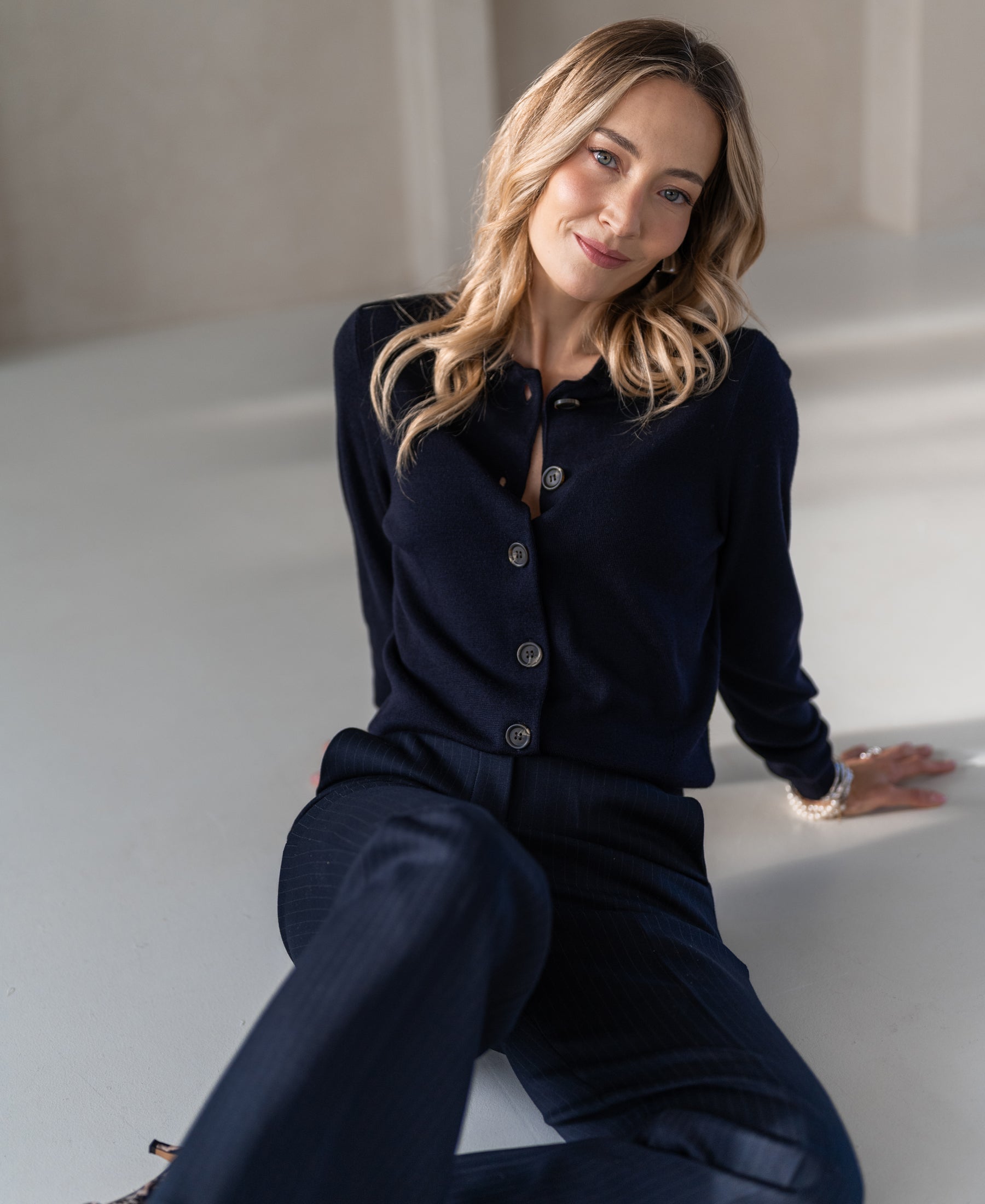 Polo collar cardigan LES VINGT Dark blue