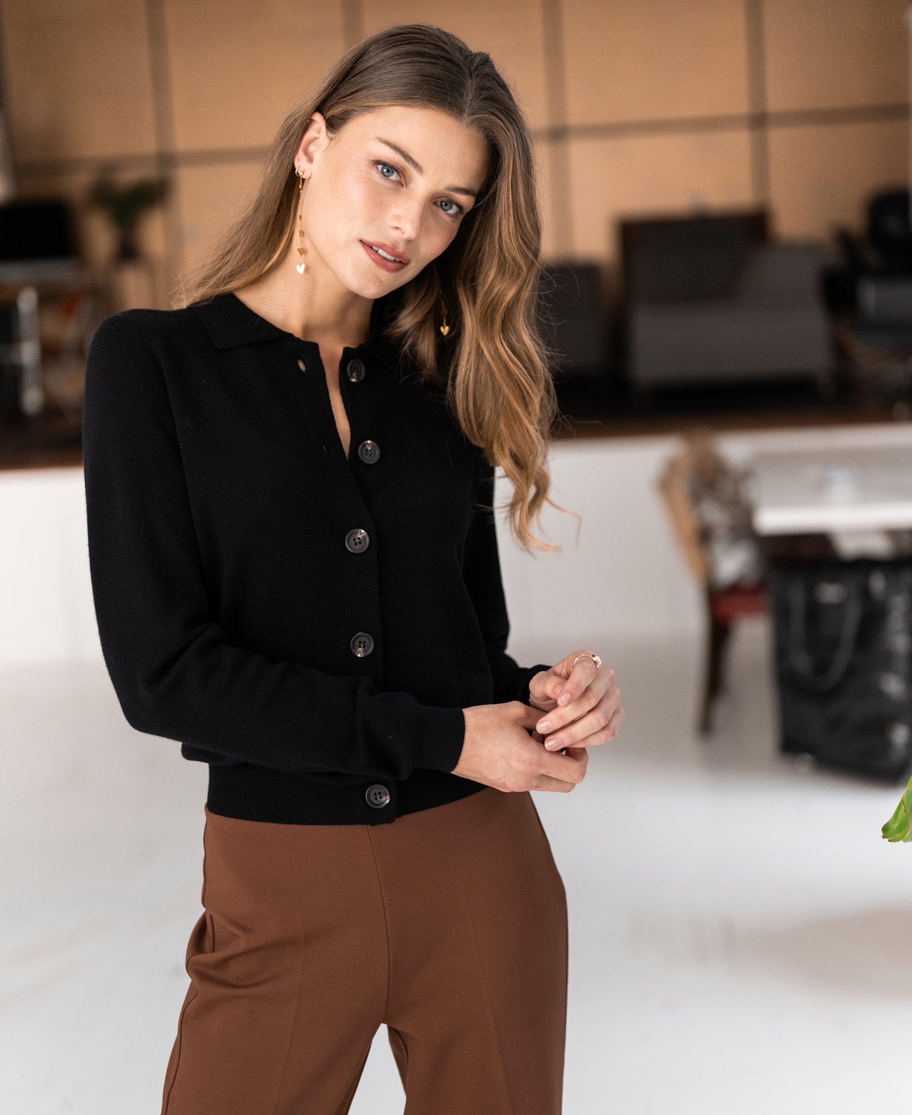 Polo collar cardigan LES VINGT Black