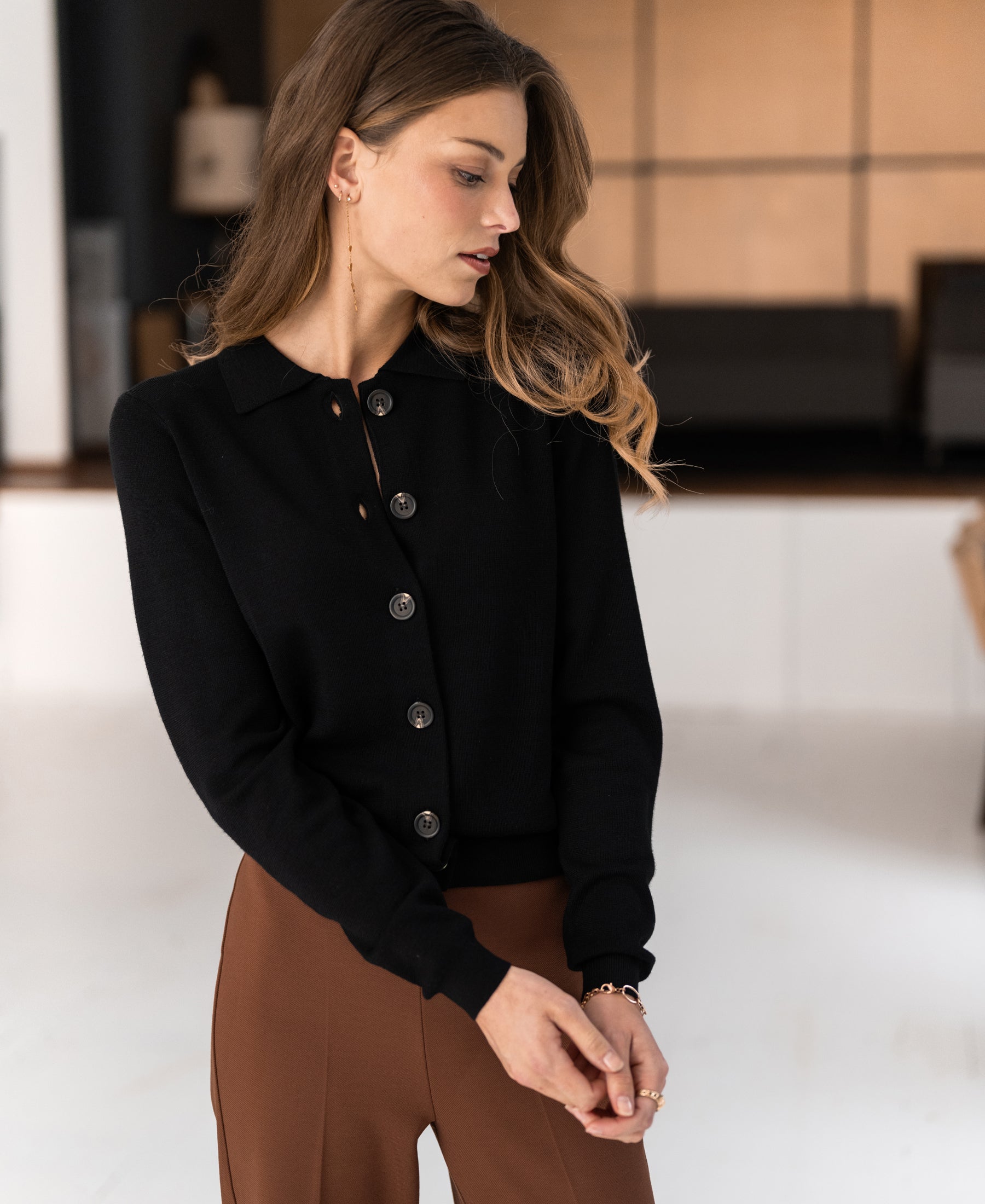 Polo collar cardigan LES VINGT Black