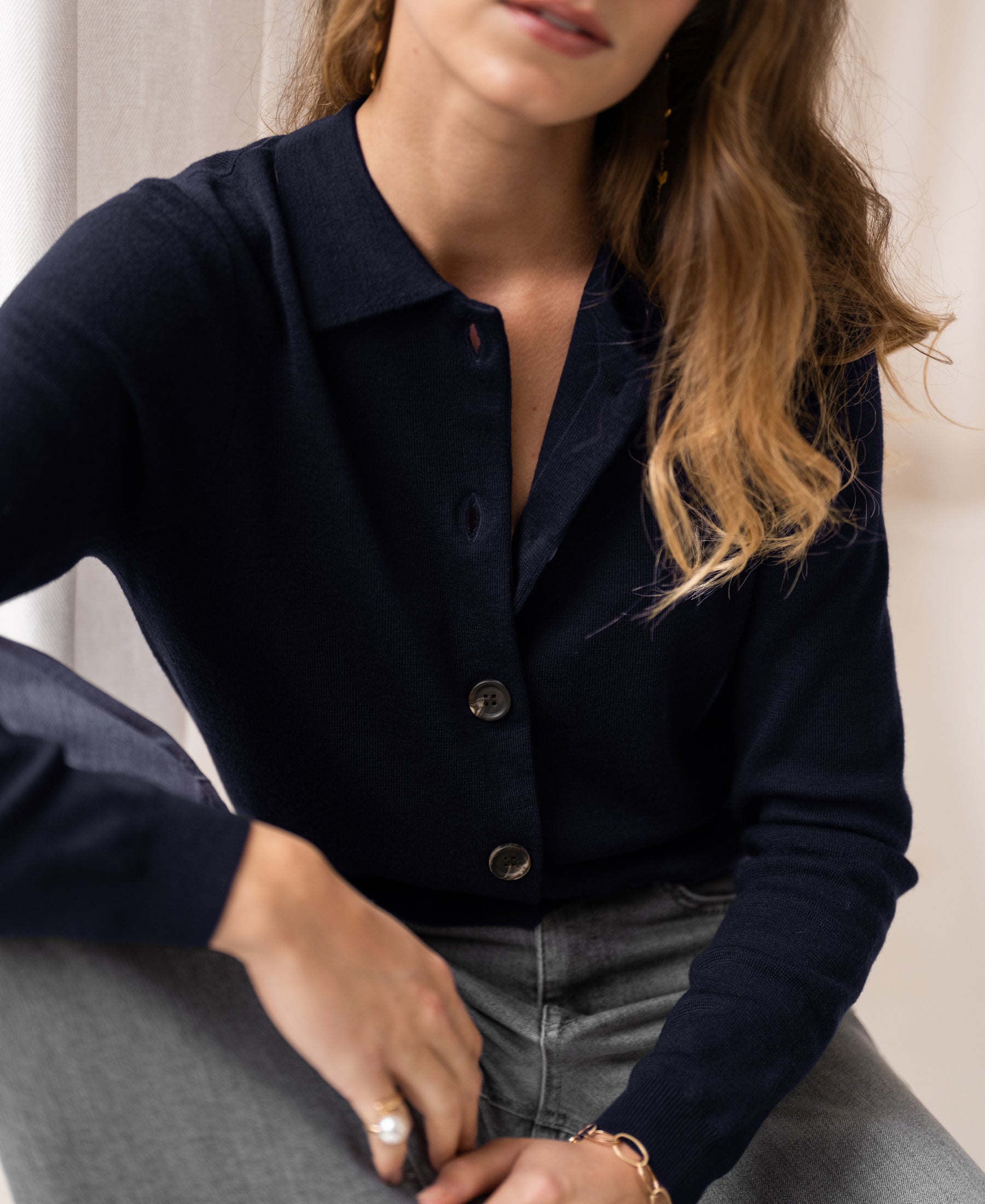 Polo collar cardigan LES VINGT Dark blue