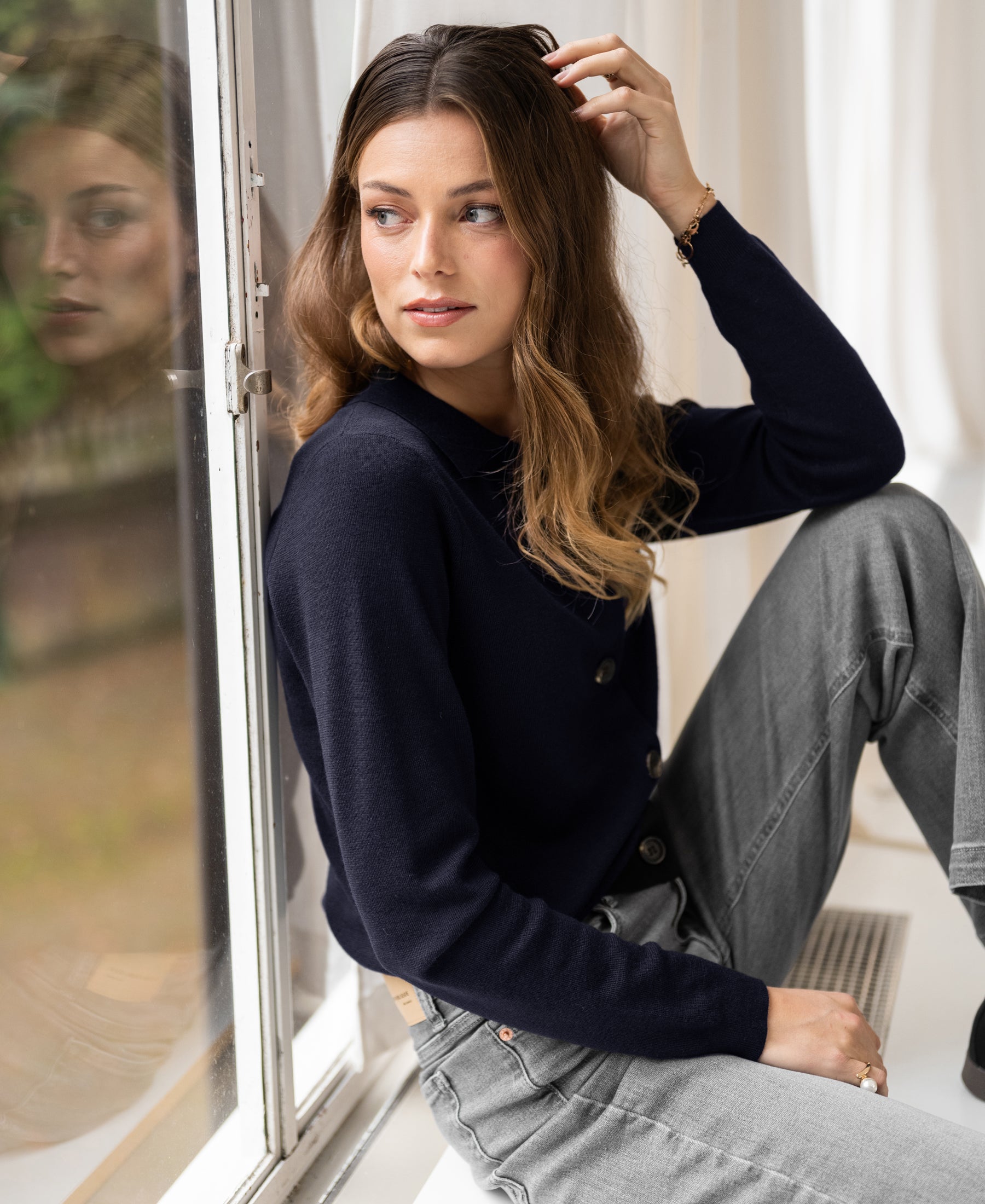 Polo collar cardigan LES VINGT Dark blue