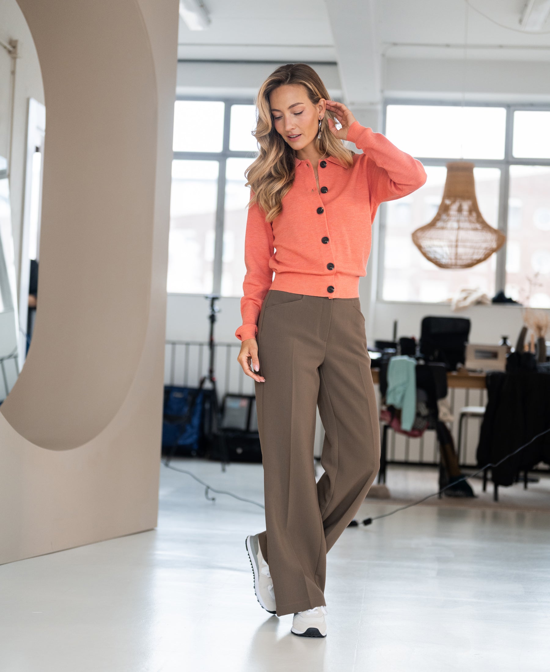 Strickjacke mit Polokragen LES VINGT Flamingo Rosa