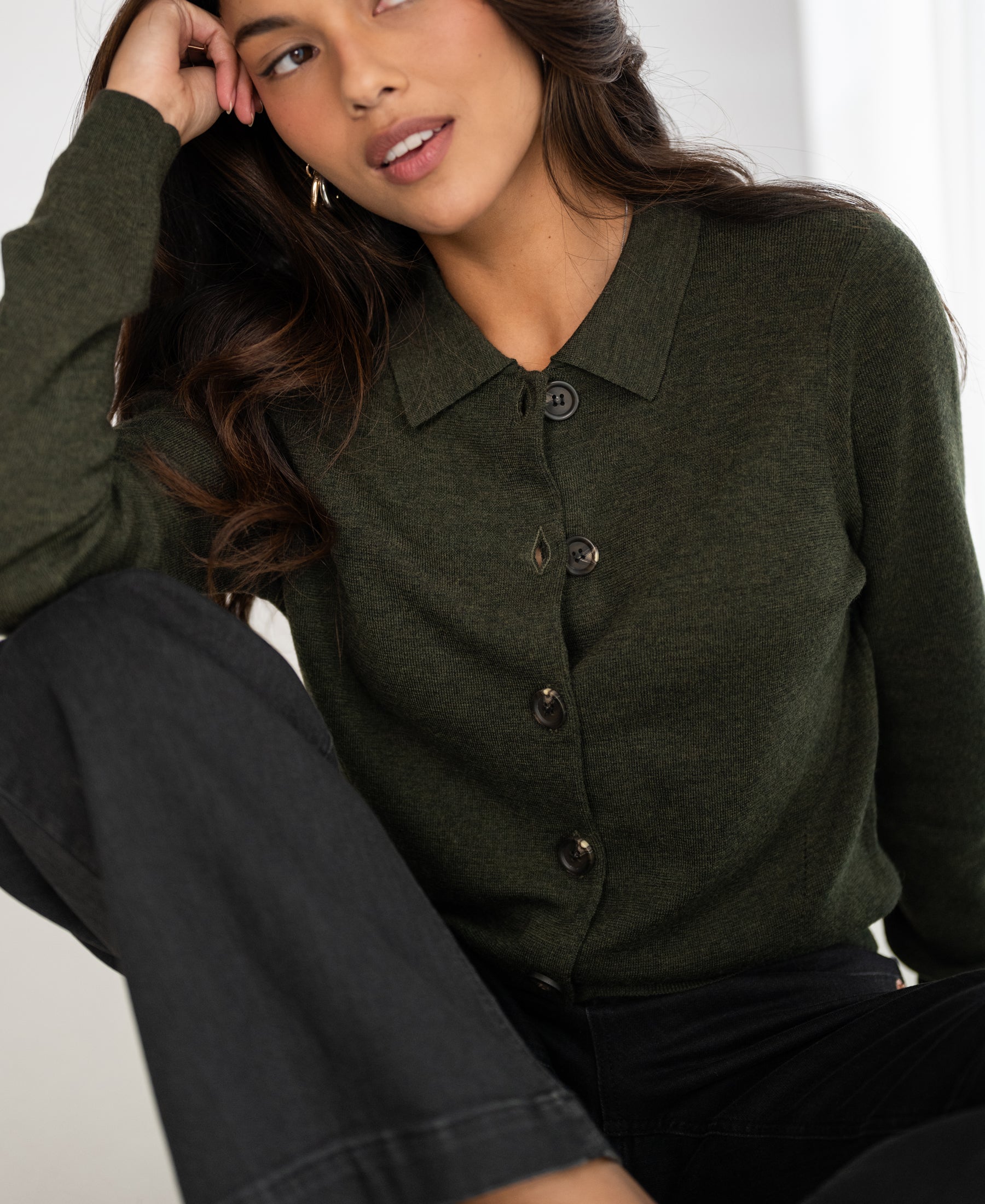 Strickjacke mit Polokragen LES VINGT Bottlegreen