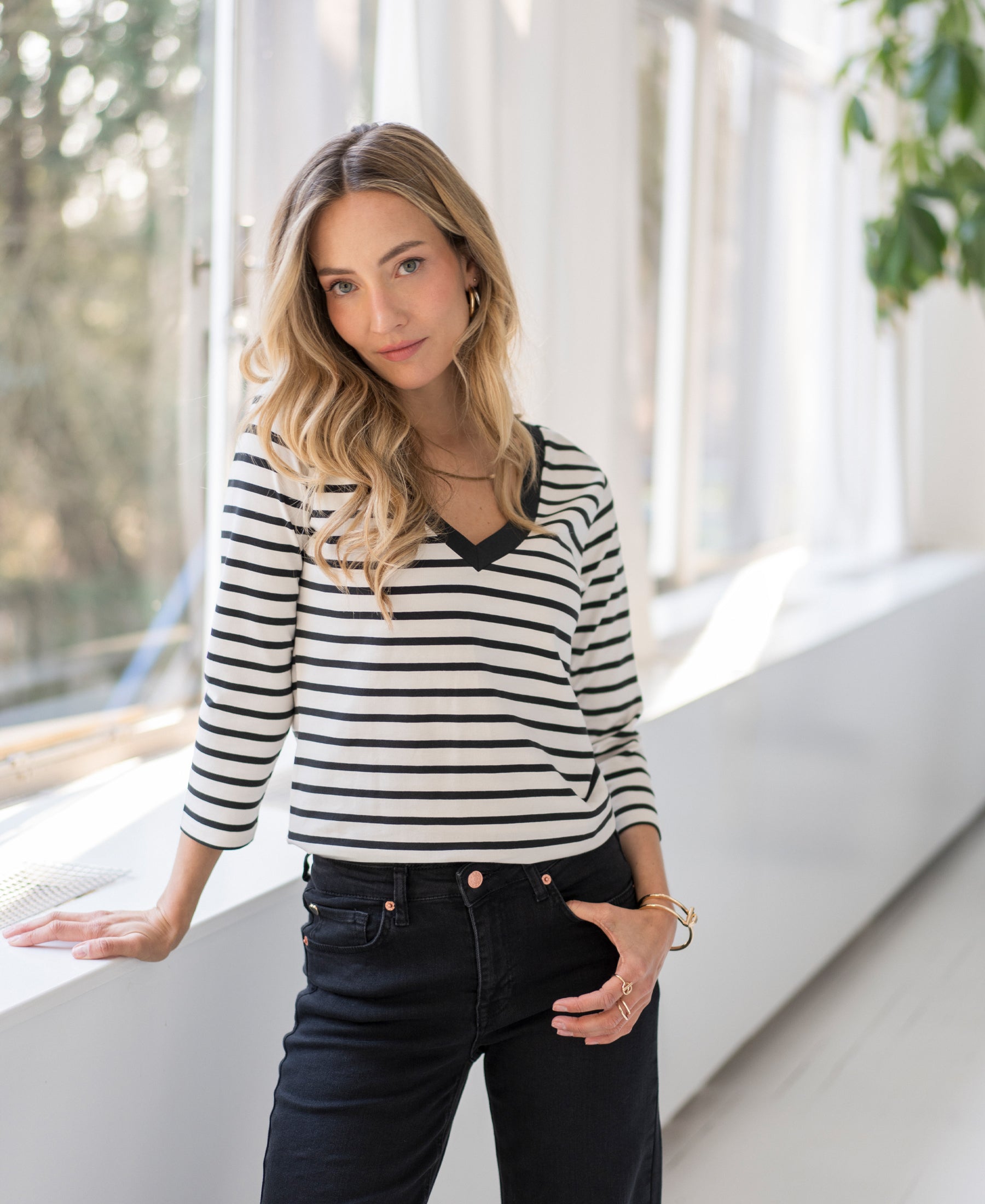 Streepjes T-shirt LA VIVIA Ivoor-Zwart