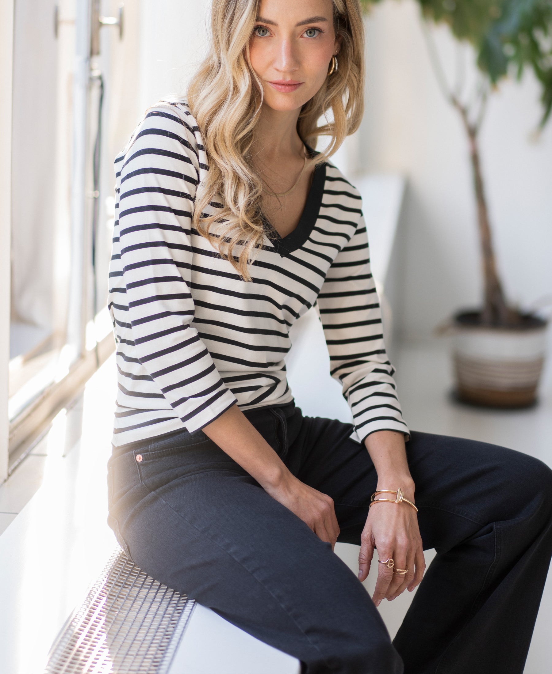 Streepjes T-shirt LA VIVIA Ivoor-Zwart