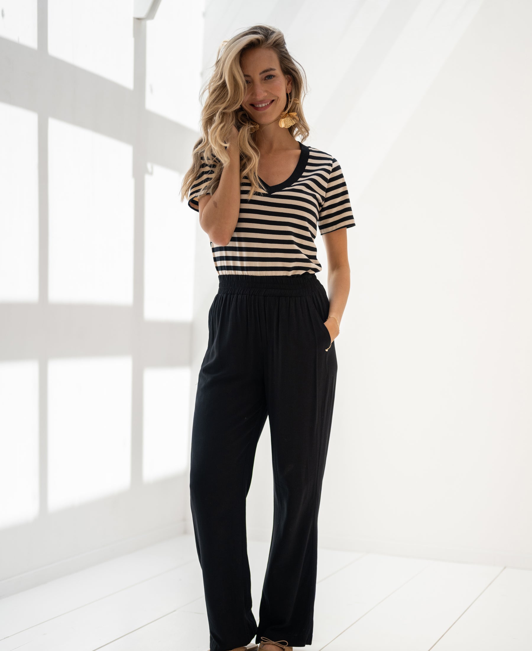 gestreiftes T-Shirt LA VIOLE Schwarz-Beige