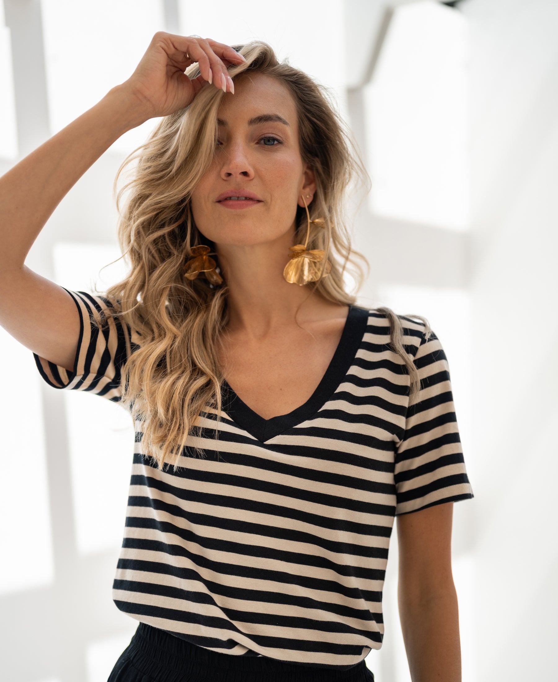 Streepjes T-shirt LA VIOLE Zwart-Beige