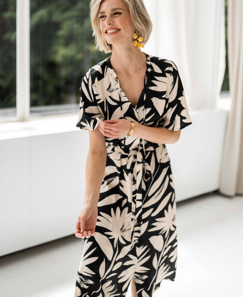 Doorknoopjurk LA SANDY Creme -Zwart