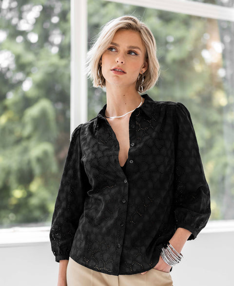 Broderie blouse LA ROSA Zwart