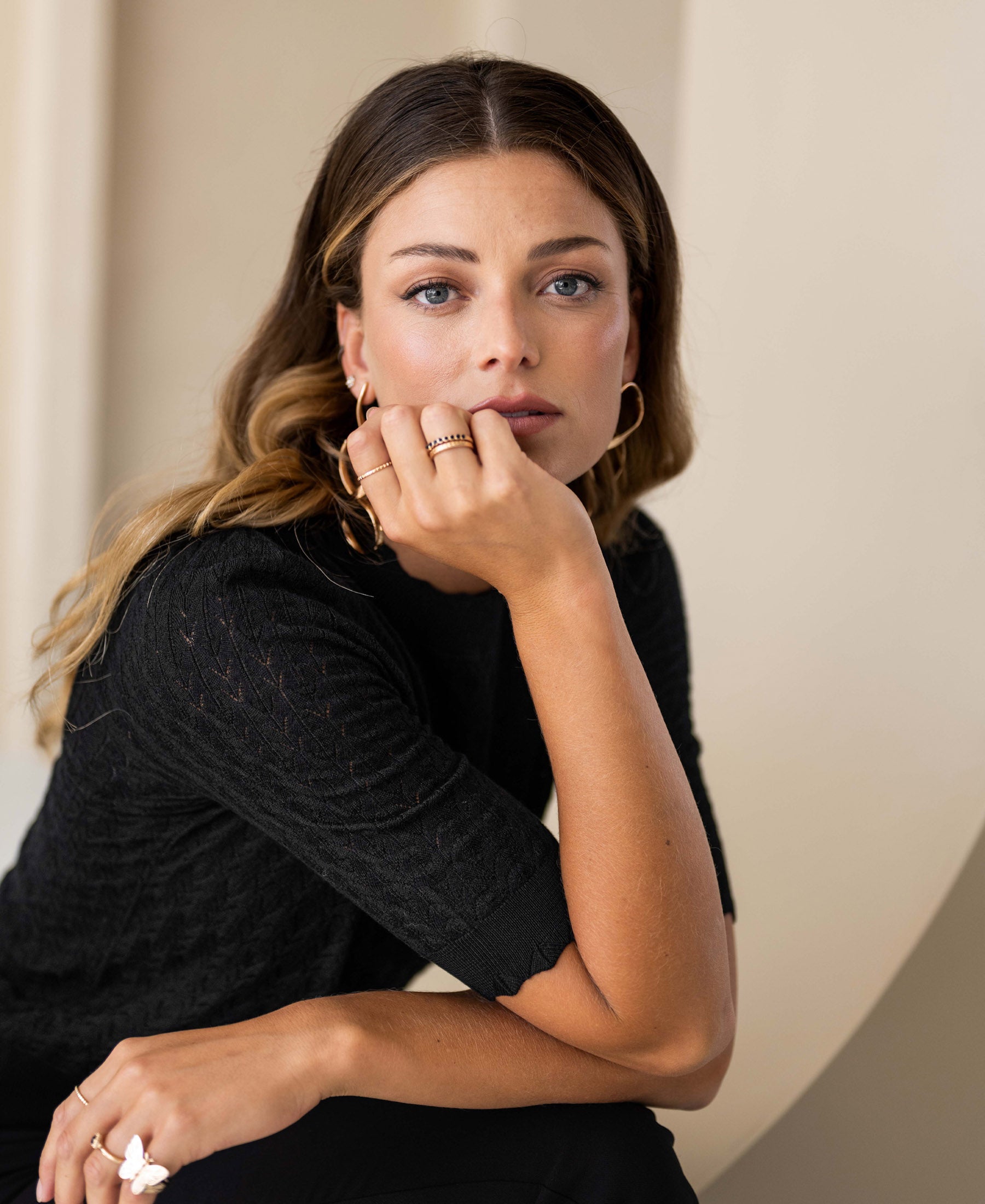 Kurzarmpullover aus Merinowolle LA BRIOCHE Schwarz