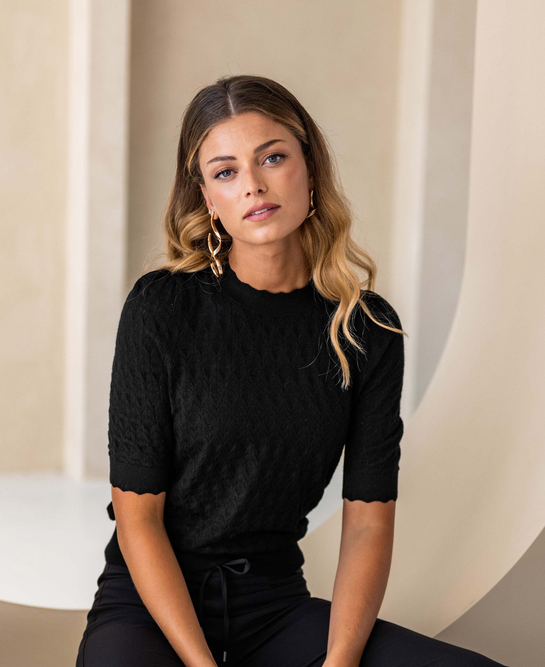 Kurzarmpullover aus Merinowolle LA BRIOCHE Schwarz