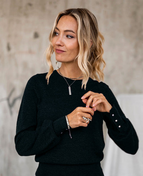 Merino sweater LA MARIS black - silver