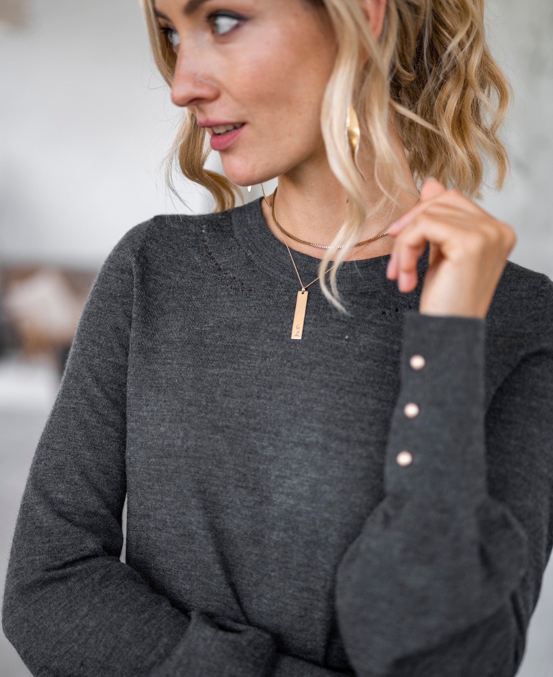 Pullover aus Merinowolle LA MARIS Anthrazit - Gold