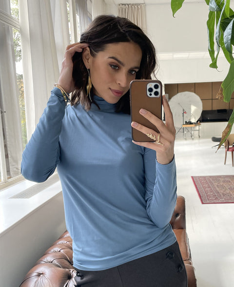 Col shirt LA BAMBI Jeansblauw