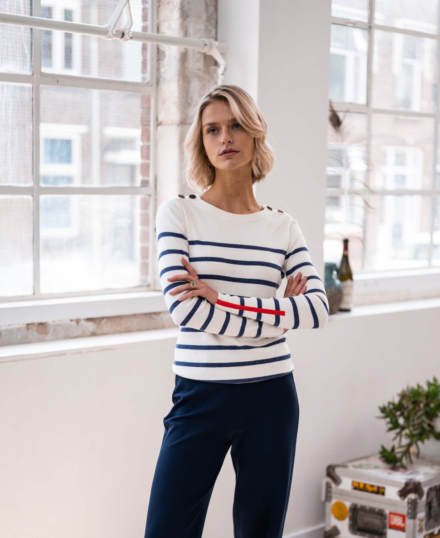 Breton sweater L’ELISA Ivory-Denim blue