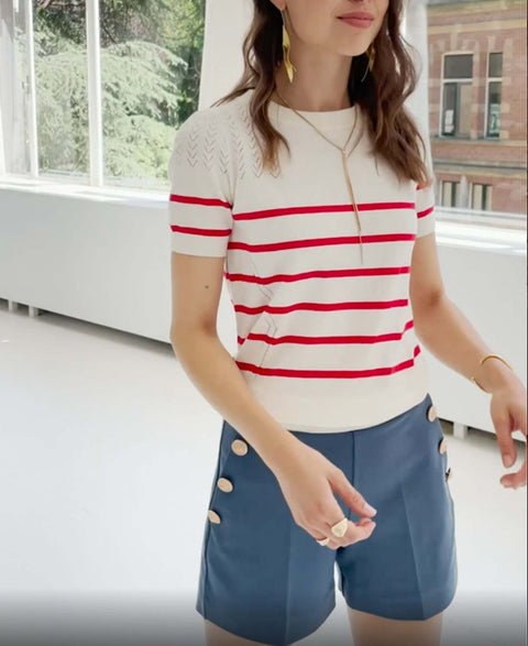Striped sweater LA ZOE Ivory - red