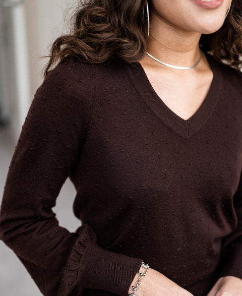 V-neck merino sweater LA VICTORIA Choco