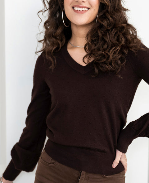 V-neck merino sweater LA VICTORIA Choco