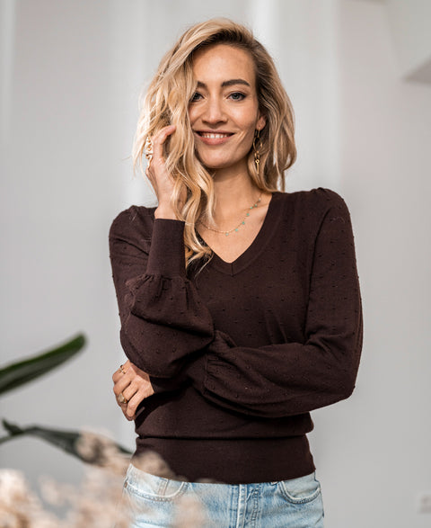 V-neck merino sweater LA VICTORIA Choco