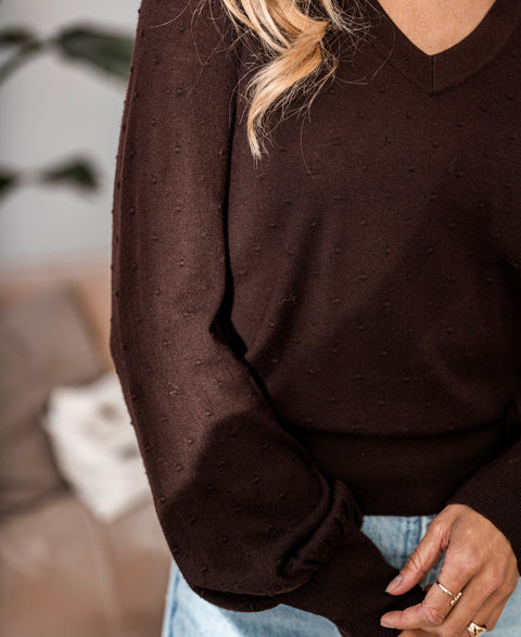 V-neck merino sweater LA VICTORIA Choco