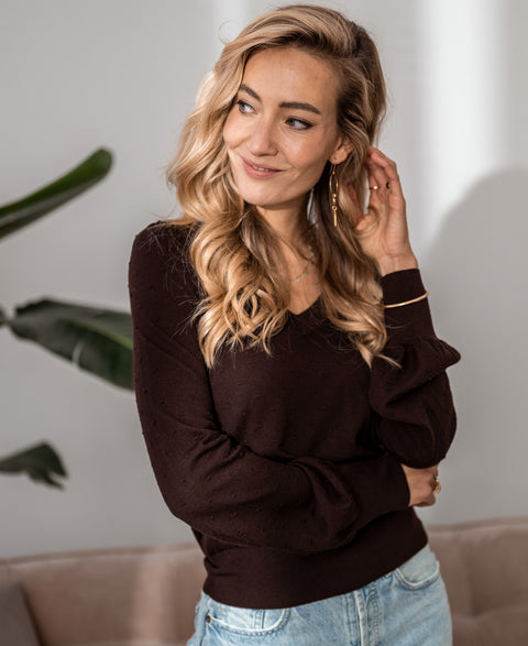 V-neck merino sweater LA VICTORIA Choco