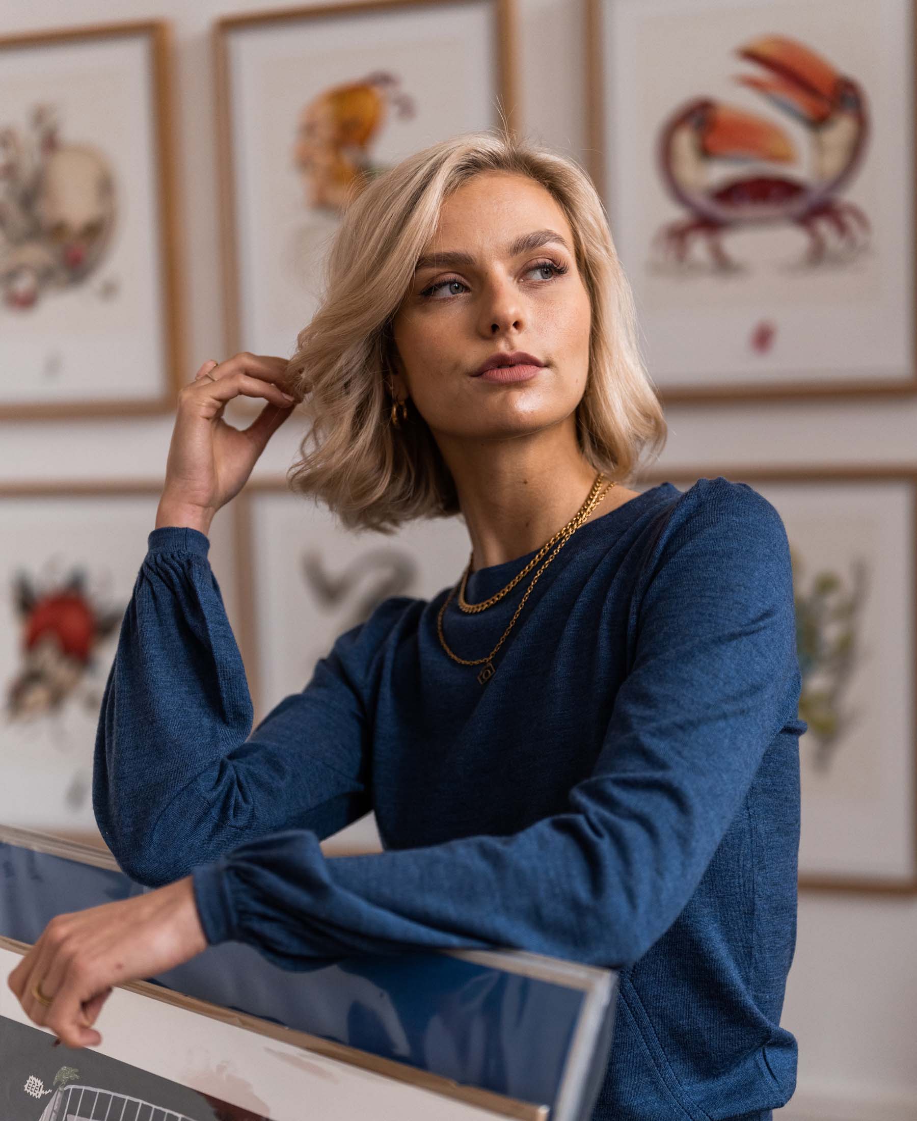 Merino wool sweater LA COEUR Indigo blue