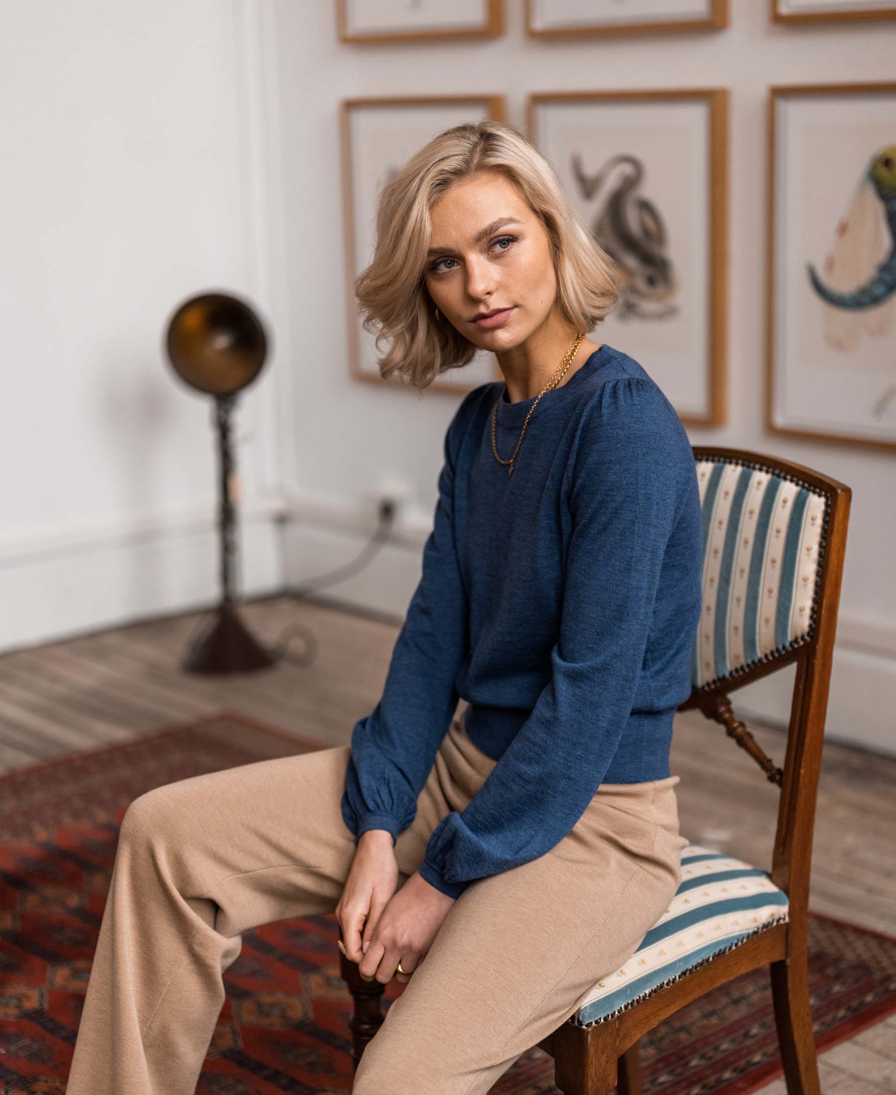 Merino wool sweater LA COEUR Indigo blue