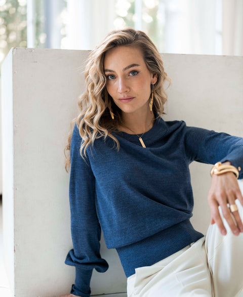 Merino sweater LA MARIS Indigo - Gold