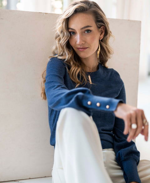 Merino sweater LA MARIS Indigo - Gold